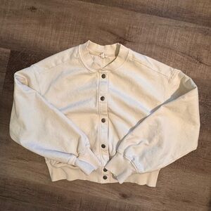 Aerie Cream Ribbed Cardigan with functional pockets